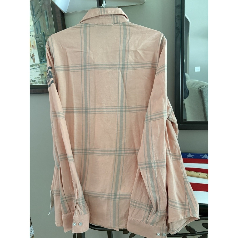 Harley Davidson flannel biker shirt outdoor plaid spring salmon orange women 2XL - Picture 5 of 15